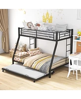 Sugift Twin Over Full Bunk Bed Frame with Trundle for Guest Room