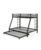 Sugift Twin Over Full Bunk Bed Frame with Trundle for Guest Room