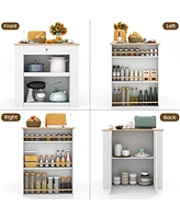 Givimo Modern Kitchen Island with Rubber Wood Countertop and Storage