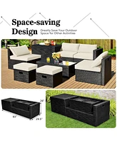 Vebreda 8 Pieces Patio Rattan Storage Table Furniture Set