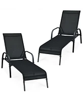 Inolait 2 Pcs Outdoor Patio Lounge Chair Chaise Fabric with Adjustable Reclining Armrest