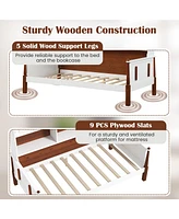 Sugift Twin Bed with Bookcase with Shelves and Wooden Slat Support No Box Spring Needed for Living Room Bedroom