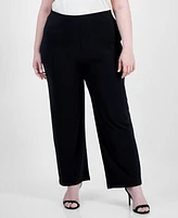 Ak Anne Klein Plus Solid Pull-On Wide-Leg Pants