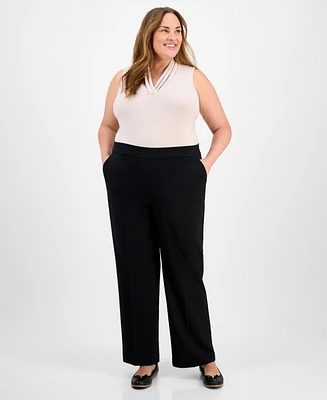 Ak Anne Klein Plus Pull-On Wide-Leg Pants