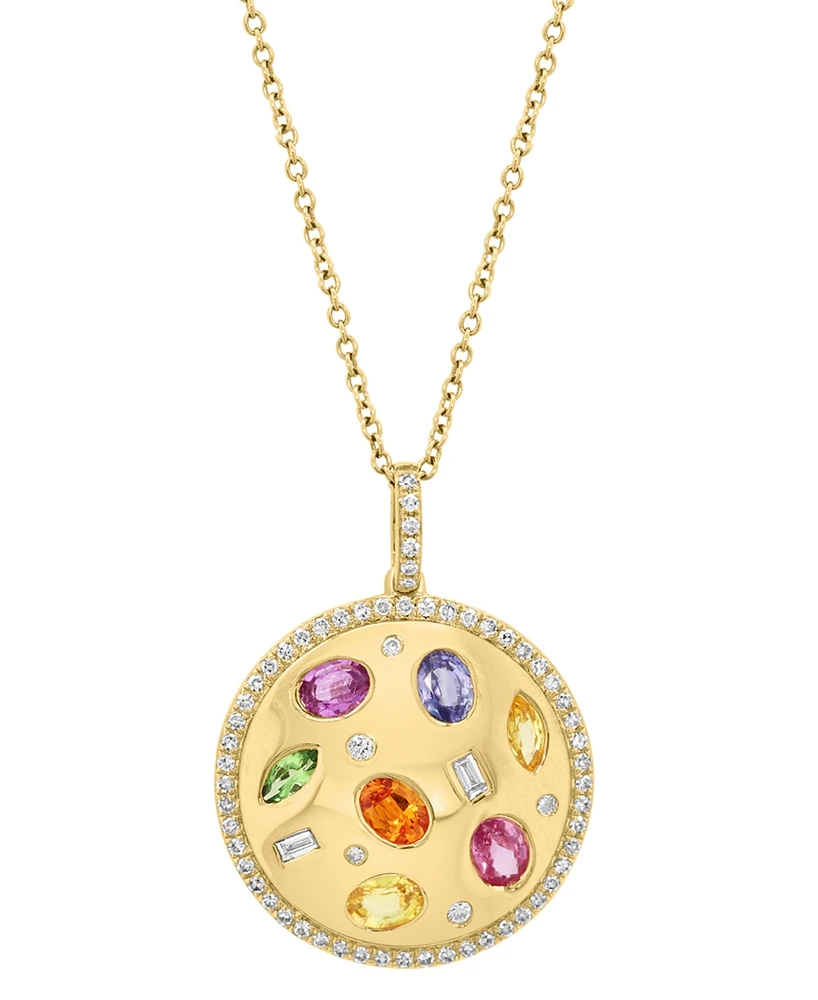 Effy Multi-Gemstone (1-1/6 ct. t.w.) & Diamond (1/3 ct. t.w.) Disc Pendant Necklace in 14k Gold, 18" + 1" extender