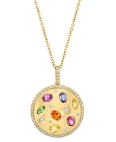 Effy Multi-Gemstone (1-1/6 ct. t.w.) & Diamond (1/3 ct. t.w.) Disc Pendant Necklace in 14k Gold, 18" + 1" extender