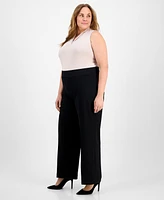 Anne Klein Plus Pull-On Wide-Leg Crepe Pants