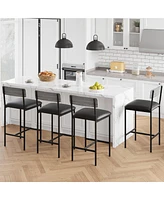 gaomon Bar Stools Set of 4, Upholstered Bar Chairs with Back, 25.5 Inches Kitchen Bar Stools with Footrest, Grey