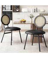 gaomon Dining Chairs Set of 2, Rattan Kitchen Chairs with Thicken Upholstered, Modern Dining Room Chairs Set of 2,Black