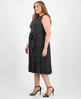 Anne Klein Plus Dot-Print Pleated Midi Dress