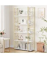 gaomon 6 Tier Bookshelf, Tall Bookcase Freestanding Display Shelf with Metal Frame & Large Storage