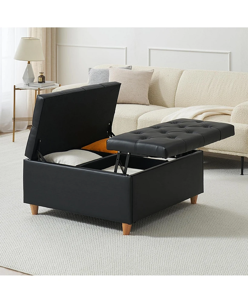 gaomon Ottoman Coffee Table with Lift Top, Sherpa Fabric Tufted Upholstered Ottoman with Storage