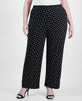 Ak Anne Klein Plus Dot-Print Pull-On Wide-Leg Pants