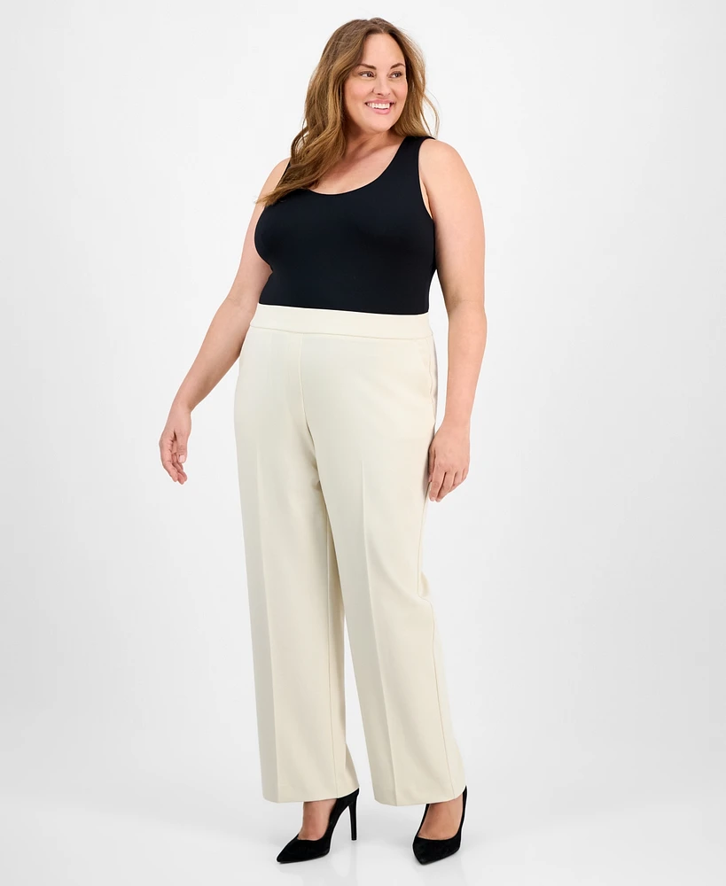 Ak Anne Klein Plus Mid-Rise Pull-On Wide-Leg Pants