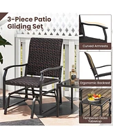 Skonyon 3 Piece Patio Gliding Set with Tempered Glass Coffee Table All Weather