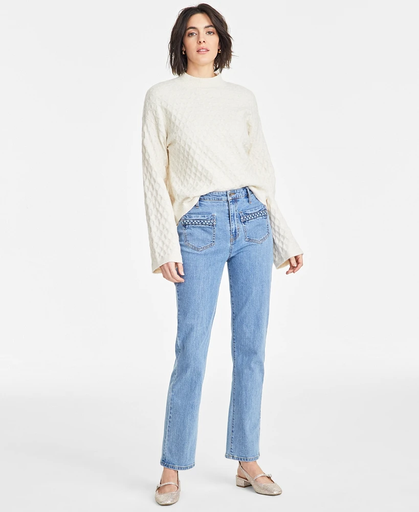 On 34th Women's High-Rise Braided Straight-Leg Jeans, Exclusively at Macy's