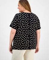 Ak Anne Klein Plus Dot-Print Button-Back Top