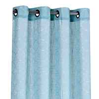 Kate Aurora 2 Piece Silver Sparkly Semi Sheer Trellis Quatrefoil Grommet Top Window Curtain Panels