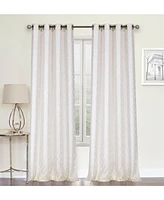 Kate Aurora 2 Piece Silver Sparkly Semi Sheer Trellis Quatrefoil Grommet Top Window Curtain Panels