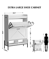 gaomon Shoe Cabinet with 2 Flip-Up Drawers, Hidden Shoe Storage Cabinet with Open Storage for Entryway, Hallway, Bedroom, Shoe Organizer Cabinet with