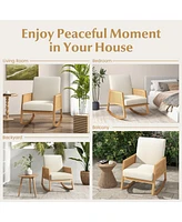 Givimo Rocking Chair with Rattan Armrests and Upholstered Cushion