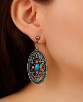 2028 Enamel Large Oval Filigree Clip Earrings