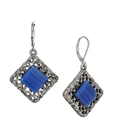 2028 Glass Rectangle Filigree Drop Earrings