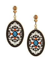 2028 Enamel Large Oval Filigree Clip Earrings