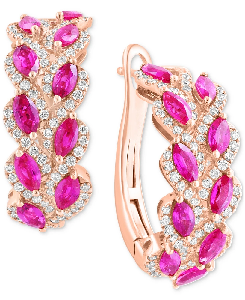 Effy Ruby (1-7/8 ct. t.w.) & Diamond (5/8 ct. t.w.) Hoop Earrings in 14k Rose Gold