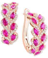 Effy Ruby (1-7/8 ct. t.w.) & Diamond (5/8 ct. t.w.) Hoop Earrings in 14k Rose Gold