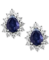 Effy Sapphire Halo Stud Earrings (5/8 ct. t.w.) in 14k White Gold