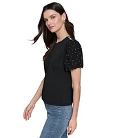 Karl Lagerfeld Paris Petite Embellished Knit Top