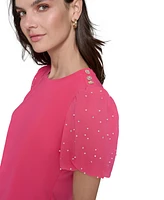 Karl Lagerfeld Paris Petite Embellished Knit Top