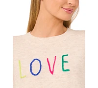 CeCe Women's Love Embroidered Crewneck Sweater