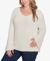 Hearts of Palm Plus Size Red-y To Shine Eyelash V-Neck Sweater