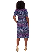 Jessica Howard Women's Printed Ruched-Sleeve Midi Dress