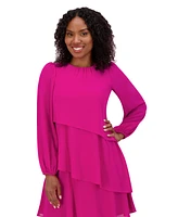 Jessica Howard Women's Asymmetric-Tier Long-Sleeve Dress