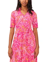 Msk Women's Paisley-Print Tie-Waist Midi Dress