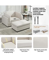 Modern Oversized Armchair with Ottoman, Single Sofa with Lumbar Support, Accent Chair, Reading Chair for Bedroom, Living Room, Cream