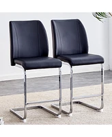 Streamdale Furniture A set of two black chairs, including Pu pads + silver metal legs. Small size, suitable for some people, suitable for dining room,