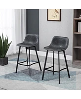 Streamdale Furniture 27.25" Counter Height Bar Stools, Industrial Kitchen Stools, Upholstered Armless Bar Chairs with Back, Steel Legs, Set of 2