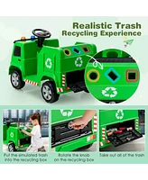 Hongge 12V Kids Ride-on Garbage Truck with Warning Lights and 6 Recycling Accessories