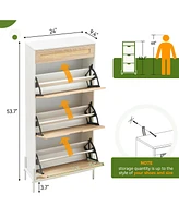 gaomon Rattan Shoe Cabinet with 3 Flip Door 1 Drawer Wooden Free Standing Shoe Racks, Shoe Storage Organizer Shoe Rack for Entryway, Hallway (Oak)