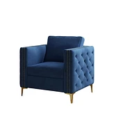 Streamdale Furniture Accent Chair for Living Room Upholstered Arm Chair with Metal Legs Navy Blue Velvet