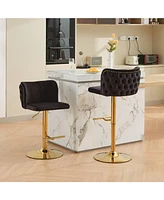 Swivel Barstools Adjusatble Seat Height With Gold-plating Base, Classic Velvet Upholstered Bar Stools with the whole Back Tufted, for Home Pub and Kit
