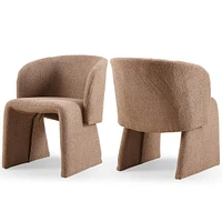 Modern Accent Chair Brown Single Sofa Chair, Upholstered Side Chair Teddy Comfy Chair for Dining room/Bedroom/Living Room/Reception-Brown-2PC