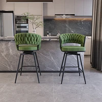 Streamdale Furniture Bar Chair Linen Woven Bar Stool Set of 2,Black legs Barstools No Adjustable Kitchen Island Chairs,360 Swivel Bar Stools Upholster