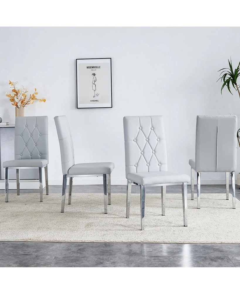 Streamdale Furniture 4 piece dining chairs.Light gray provides a modern feel, while the checkered buckle design has a traditional and classic touch. S