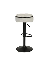 Streamdale Furniture Round Storage Bar Stool Set of 2, Off White Linen Height Adjustable Barstool, 360Counter Height Swivel Stool, Armless Bar Chair w