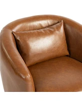 Upholstered Swivel Barrel Armchair with Storage Modern Living Room Side Chair for Bedroom/Office/Reading Spaces - Pu Light Brown